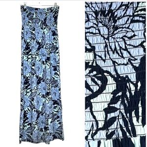 Gap Y2K Floral Strapless Maxi Dress Smocked Bodice Side Slits